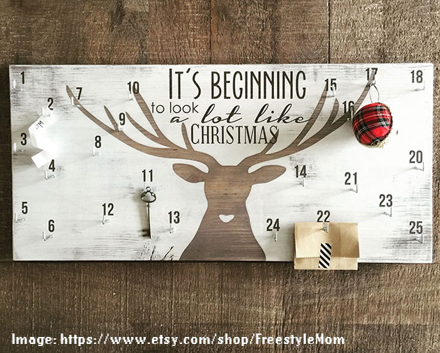 Advent calendar, christmas countdown sign, deer antler decor - FreestyleMom